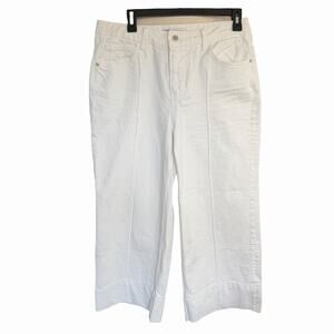 ZARA CROP Womens WIDE LEG FRONT Zip JEANS HIGH WAIST 5862/058 Sz 8 Ivory Boho